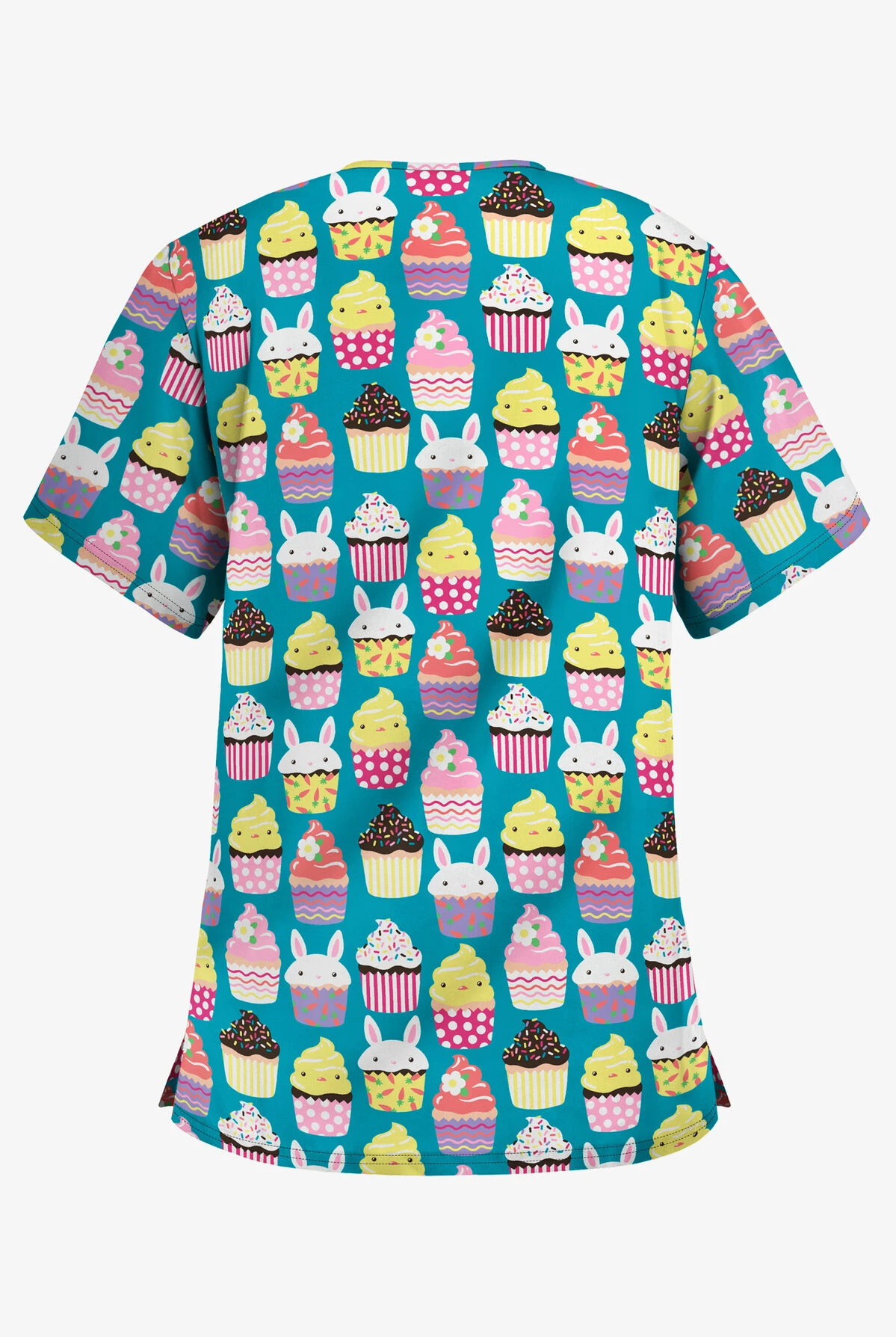 UA Easter Treats Turquoise Women's 3-Pocket V-Neck Print Scrub Top 4 UA Easter Treats Turquoise Women's 3-Pocket V-Neck Print Scrub Top - Image 2