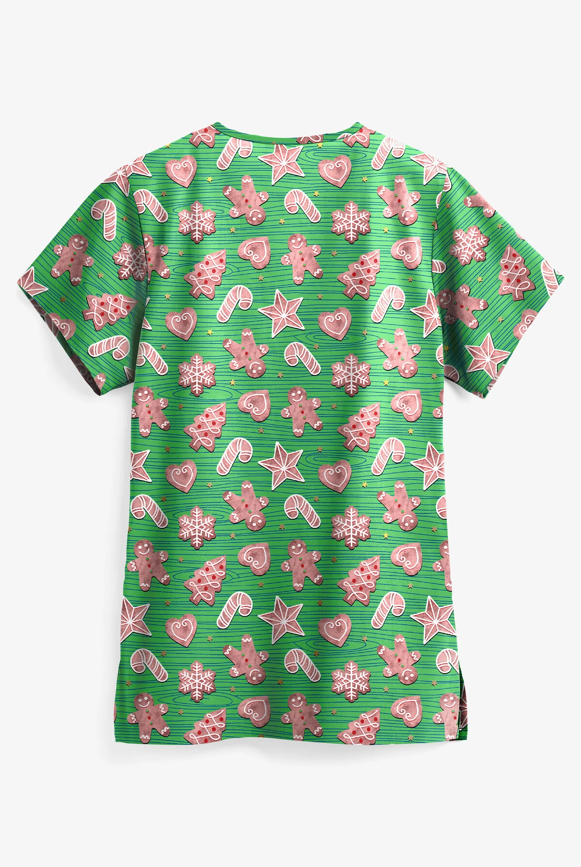 UA Gingerbread Cookies Gecko Women's 3-Pocket V-Neck Print Scrub Top 4 UA Gingerbread Cookies Gecko Women's 3-Pocket V-Neck Print Scrub Top - Image 2