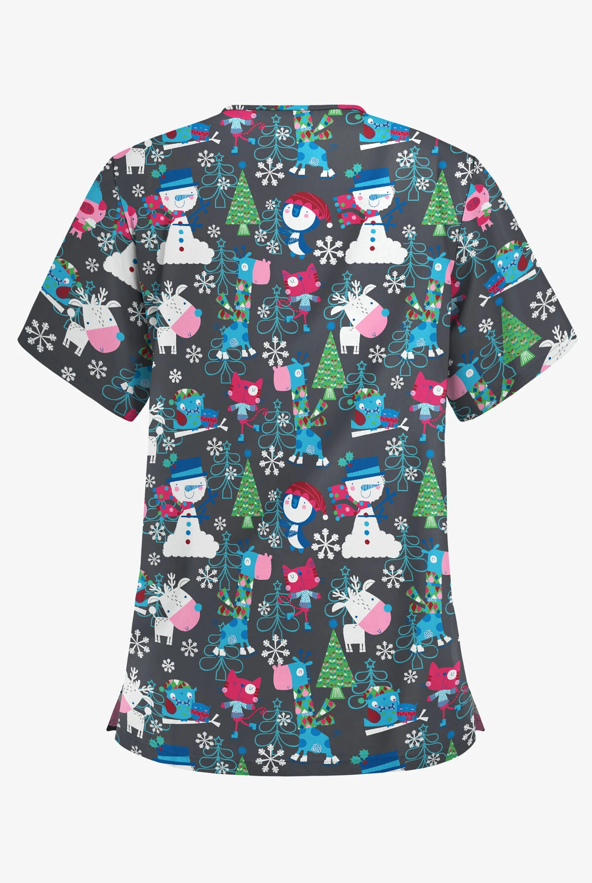 Butter-Soft Holiday Party Pewter Women's 3-Pocket V-Neck Print Scrub Top 4 Butter-Soft Holiday Party Pewter Women's 3-Pocket V-Neck Print Scrub Top - Image 2