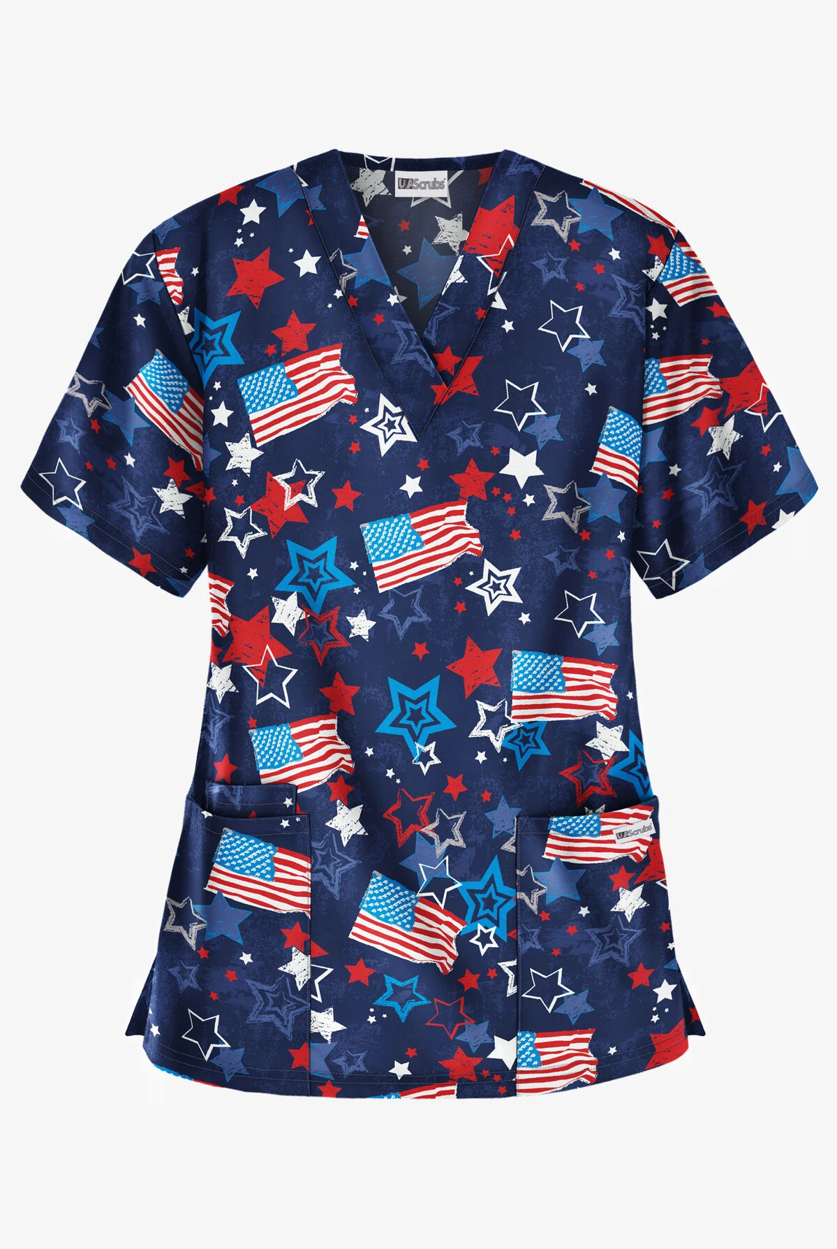 UA Best Buy Celebration Time Navy Women's 3-Pocket V-Neck Print Scrub Top 3 UA Best Buy Celebration Time Navy Women's 3-Pocket V-Neck Print Scrub Top