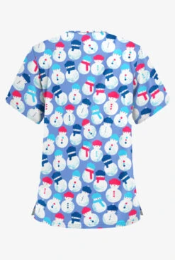 Butter-Soft Snowman Party Ceil Women's 3-Pocket V-Neck Print Scrub Top -Fashion Clothing H61PMS 2