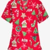 Butter-Soft Santa's Cookies Red Women's 3-Pocket V-Neck Print Scrub Top 2 Butter-Soft Santa's Cookies Red Women's 3-Pocket V-Neck Print Scrub Top -Fashion Clothing H61SCR 1