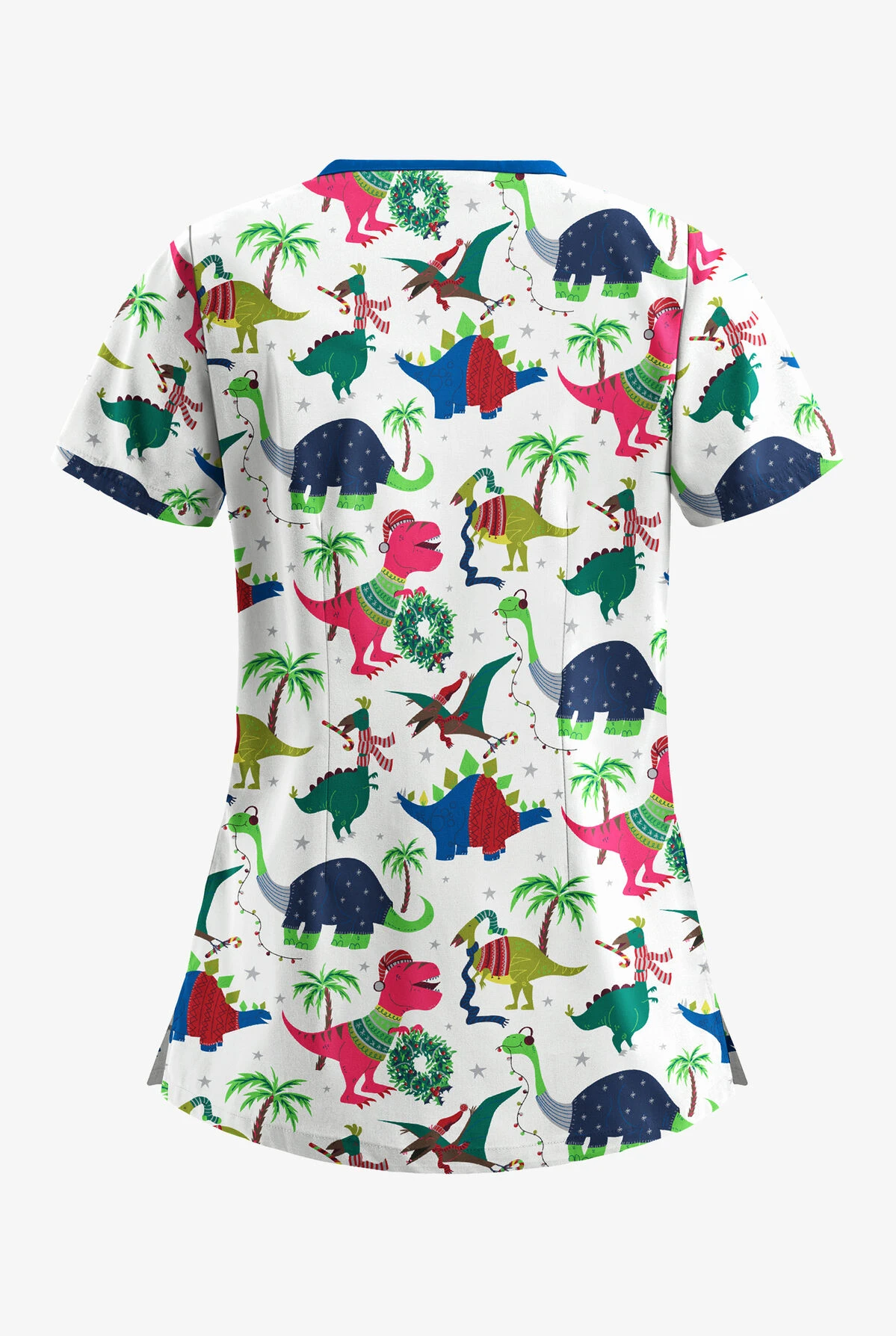 Butter-Soft Christmas Dinos Women's 3-Pocket Criss Cross Print Scrub Top 4 Butter-Soft Christmas Dinos Women's 3-Pocket Criss Cross Print Scrub Top - Image 2