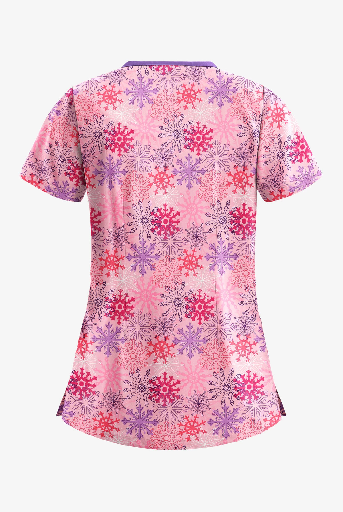 Butter-Soft Frozen Night Blush Women's 3-Pocket Criss Cross Print Scrub Top 4 Butter-Soft Frozen Night Blush Women's 3-Pocket Criss Cross Print Scrub Top - Image 2