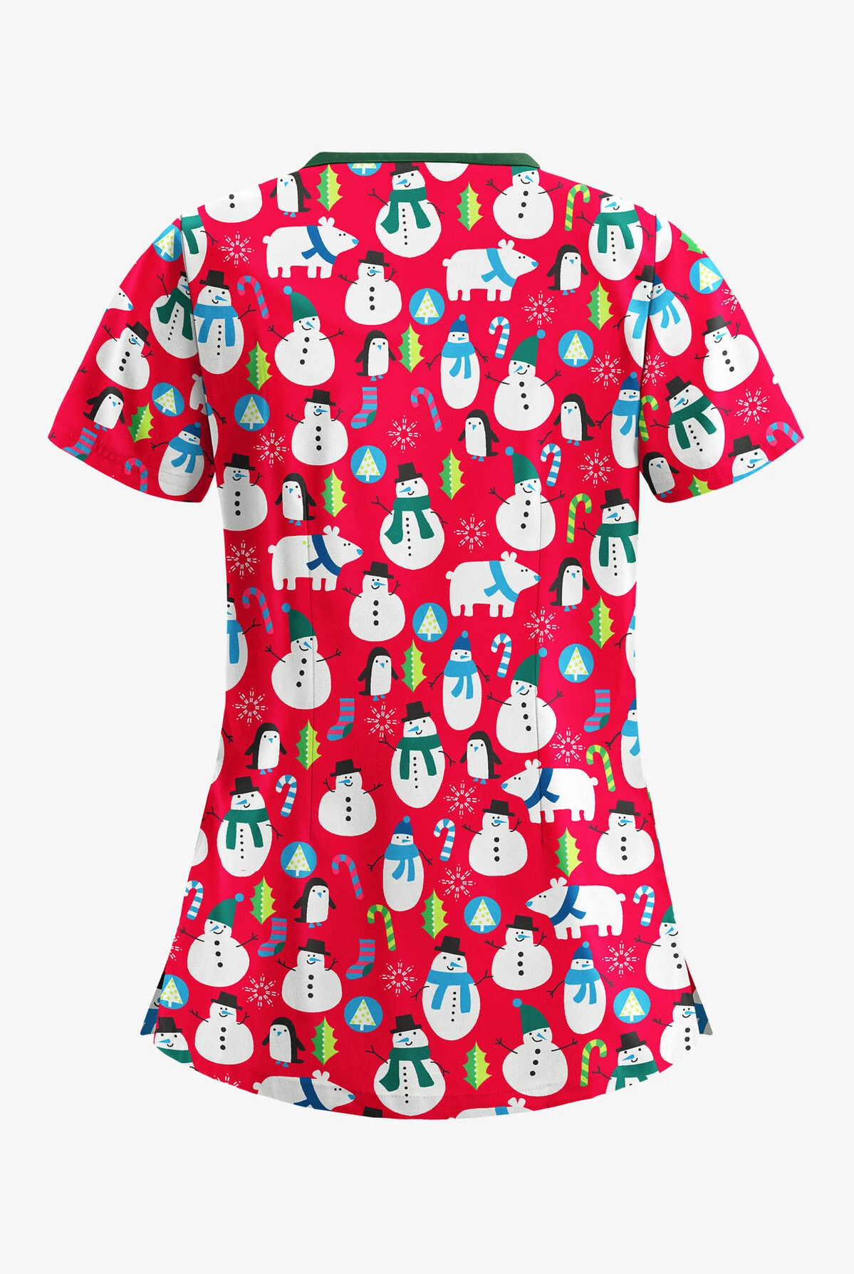 Butter-Soft North Pole Party Red Women's 3-Pocket Criss Cross Printed Scrub Top 4 Butter-Soft North Pole Party Red Women's 3-Pocket Criss Cross Printed Scrub Top - Image 2