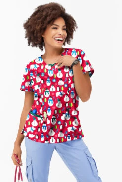 Butter-Soft North Pole Party Red Women's 3-Pocket Criss Cross Printed Scrub Top 7 Butter-Soft North Pole Party Red Women's 3-Pocket Criss Cross Printed Scrub Top -Fashion Clothing H626NPRD 101323 3 S HV