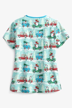 Butter-Soft Traveling With Santa Aqua Moon Women's 3-Pocket Criss Cross Print Scrub Top 5 Butter-Soft Traveling With Santa Aqua Moon Women's 3-Pocket Criss Cross Print Scrub Top -Fashion Clothing H626TSA 2