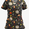 Butter-Soft Thanksgiving Walk Women's 3-Pocket Criss Cross Print Scrub Top -Fashion Clothing H626TWBL 1