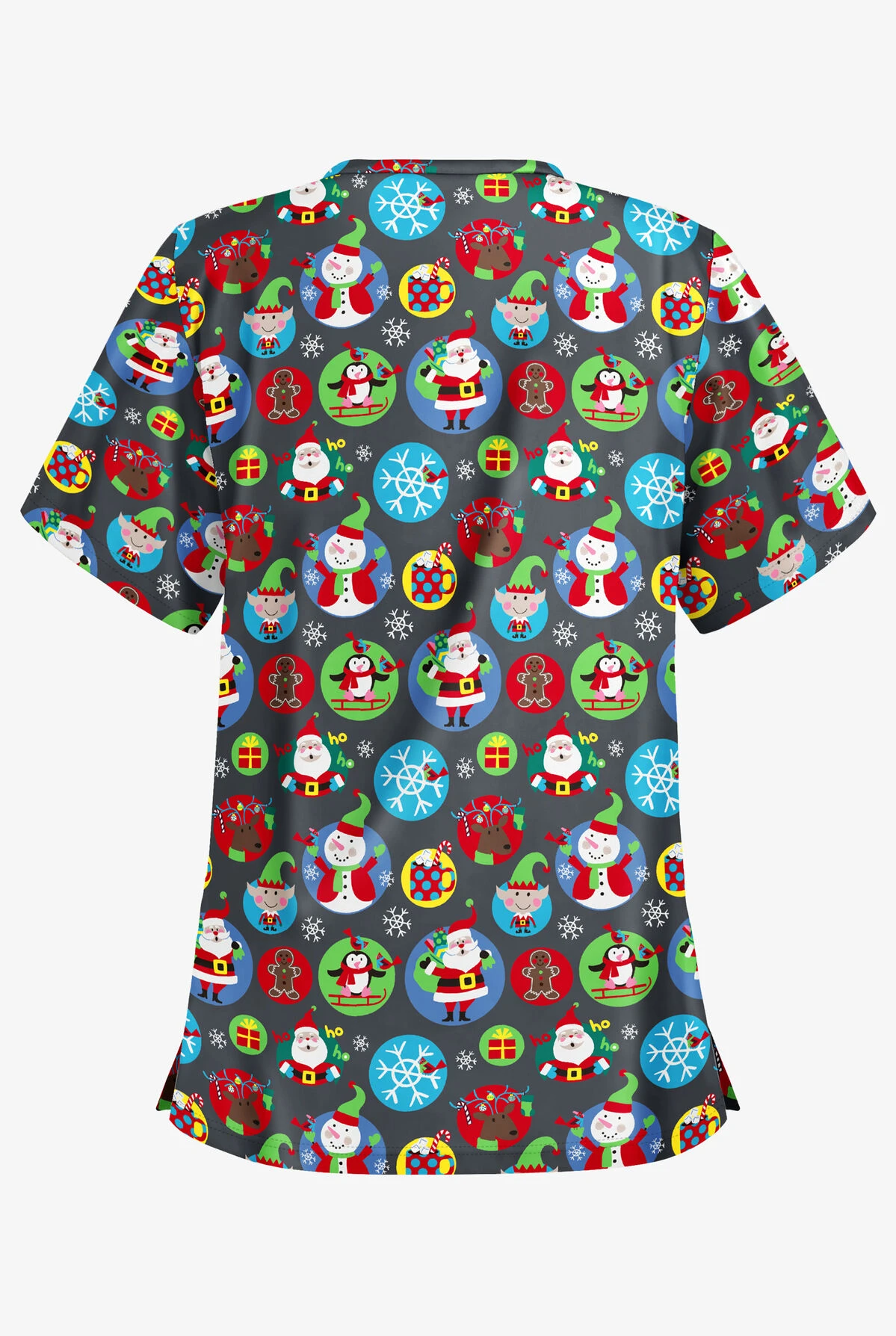 Butter-Soft Christmas Stickers Pewter Women's 2-Pocket Relaxed Fit V-Neck Print Scrub Top 4 Butter-Soft Christmas Stickers Pewter Women's 2-Pocket Relaxed Fit V-Neck Print Scrub Top - Image 2