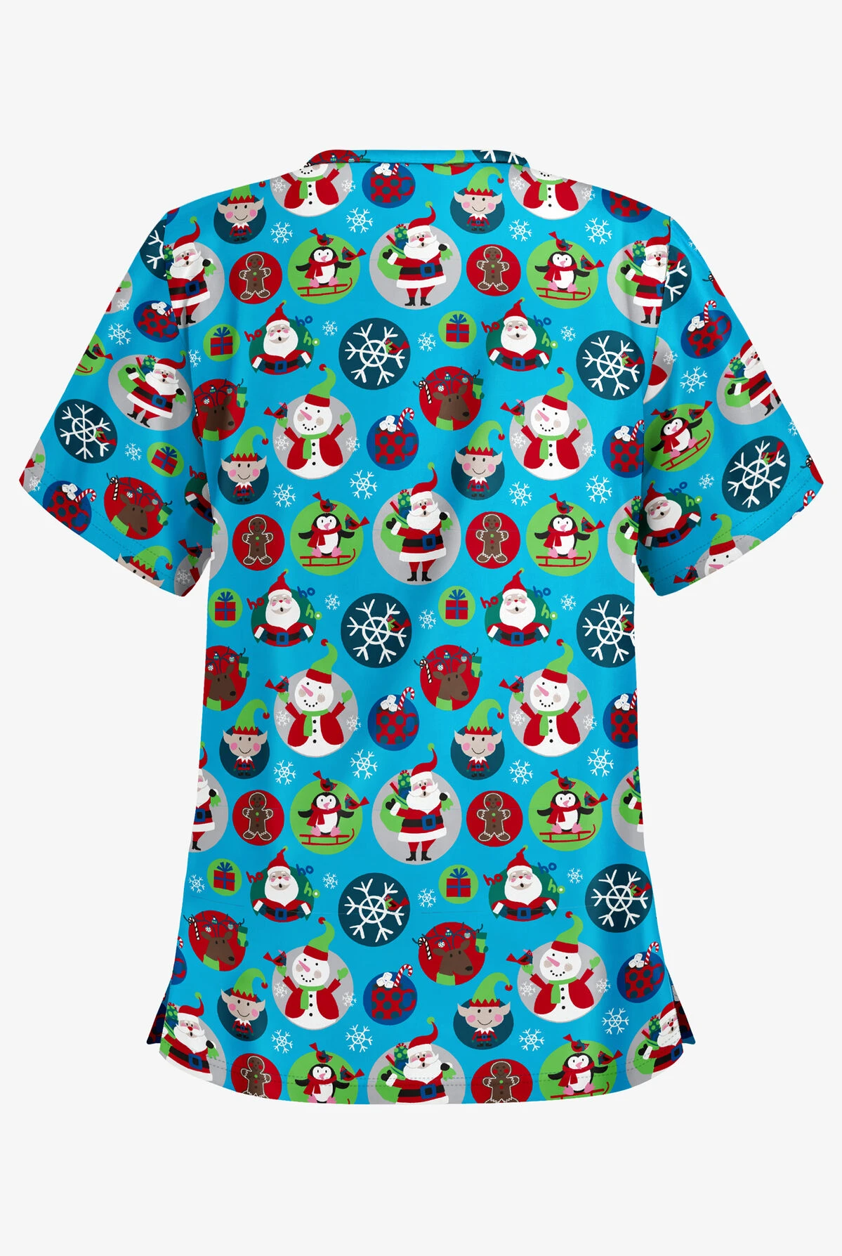 Butter-Soft Christmas Stickers Turquoise Women's 2-Pocket Relaxed Fit V-Neck Print Scrub Top 4 Butter-Soft Christmas Stickers Turquoise Women's 2-Pocket Relaxed Fit V-Neck Print Scrub Top - Image 2