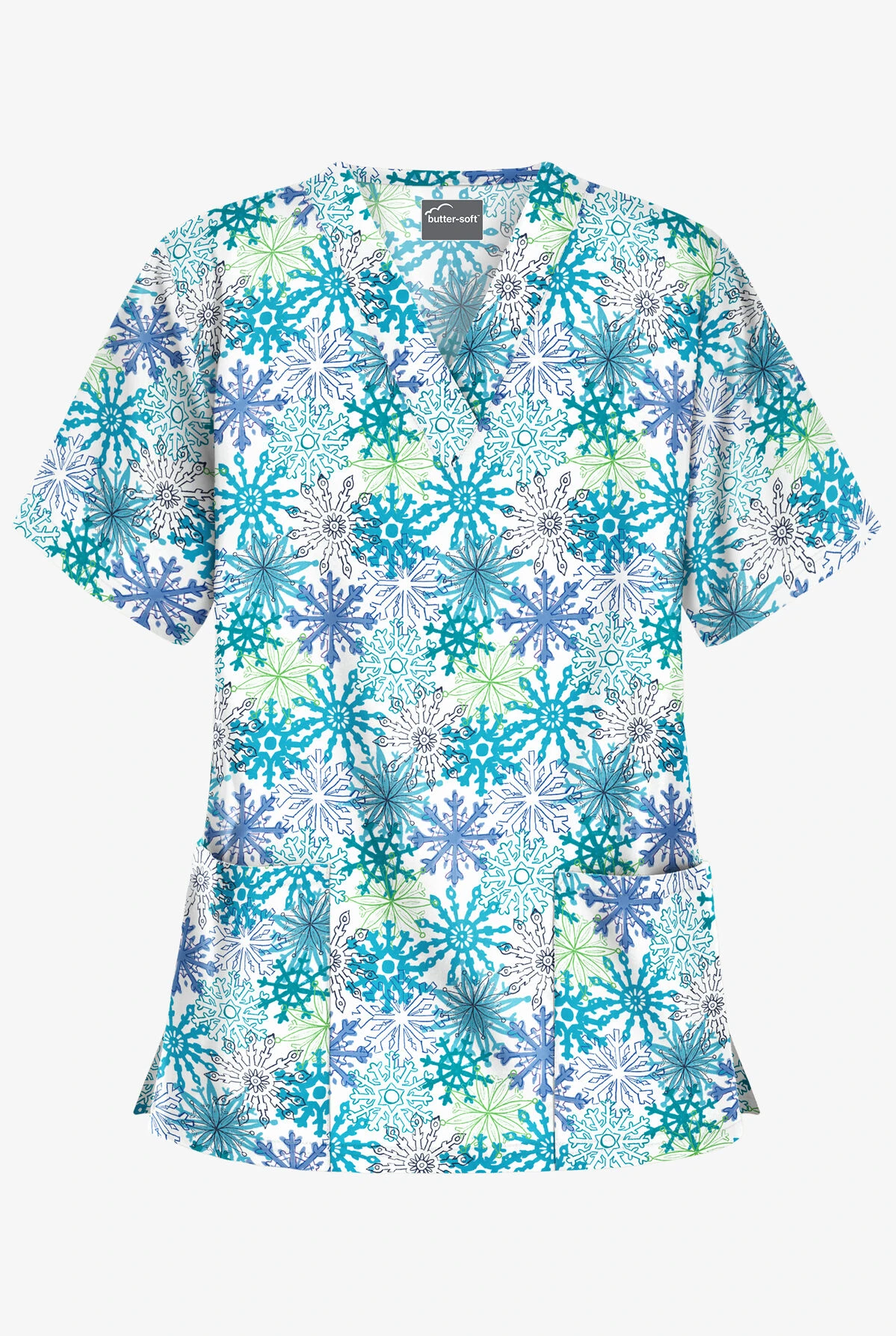 Butter-Soft Frozen Night Women's 2-Pocket Relaxed Fit V-Neck Print Scrub Top 3 Butter-Soft Frozen Night Women's 2-Pocket Relaxed Fit V-Neck Print Scrub Top