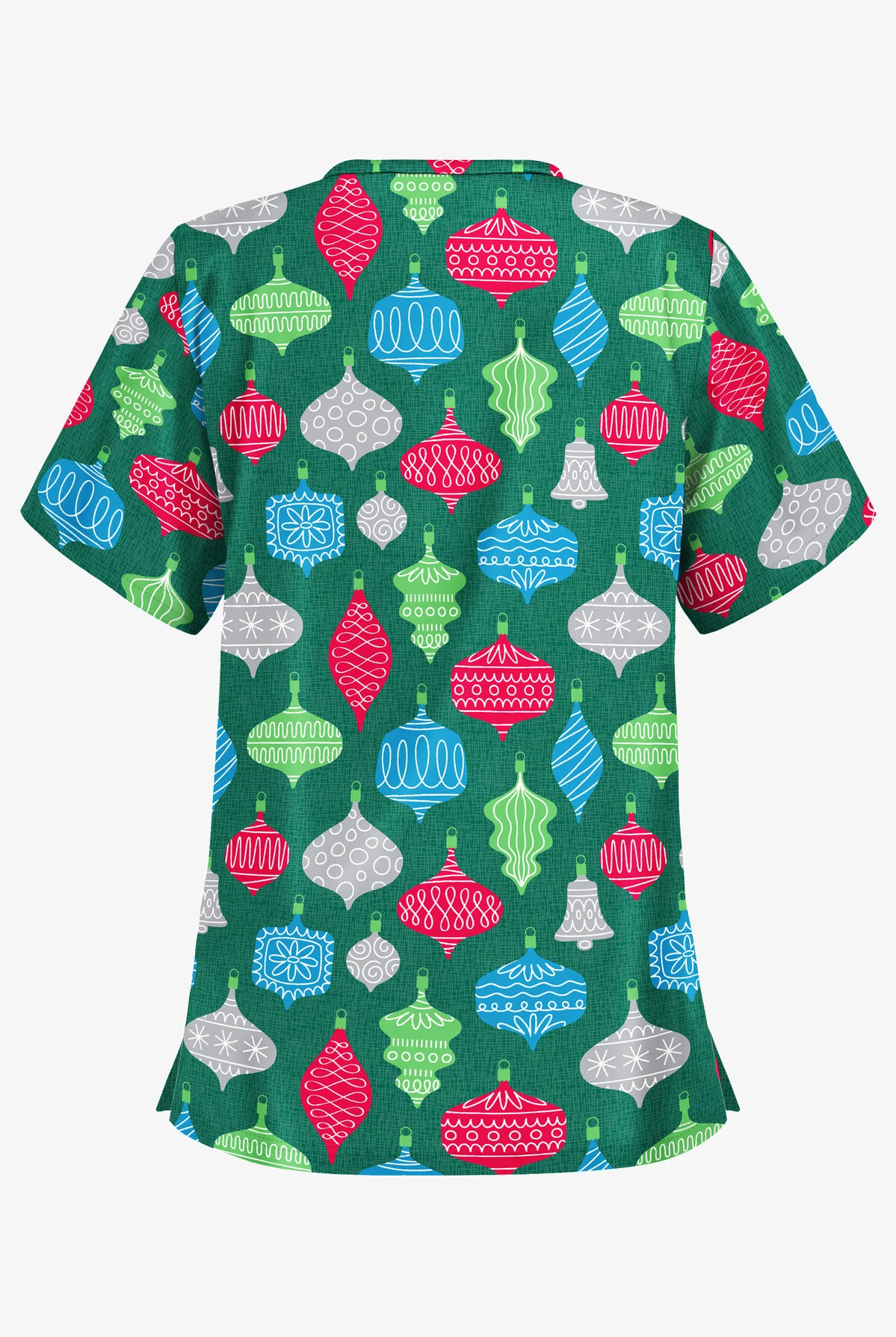 Butter-Soft Festive Ornaments Hunter Women's 2-Pocket Relaxed Fit V-Neck Print Scrub Top 4 Butter-Soft Festive Ornaments Hunter Women's 2-Pocket Relaxed Fit V-Neck Print Scrub Top - Image 2