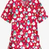 Butter-Soft North Pole Party Red Women's 2-Pocket Relaxed Fit V-Neck Print Scrub Top -Fashion Clothing H62NPRD 1