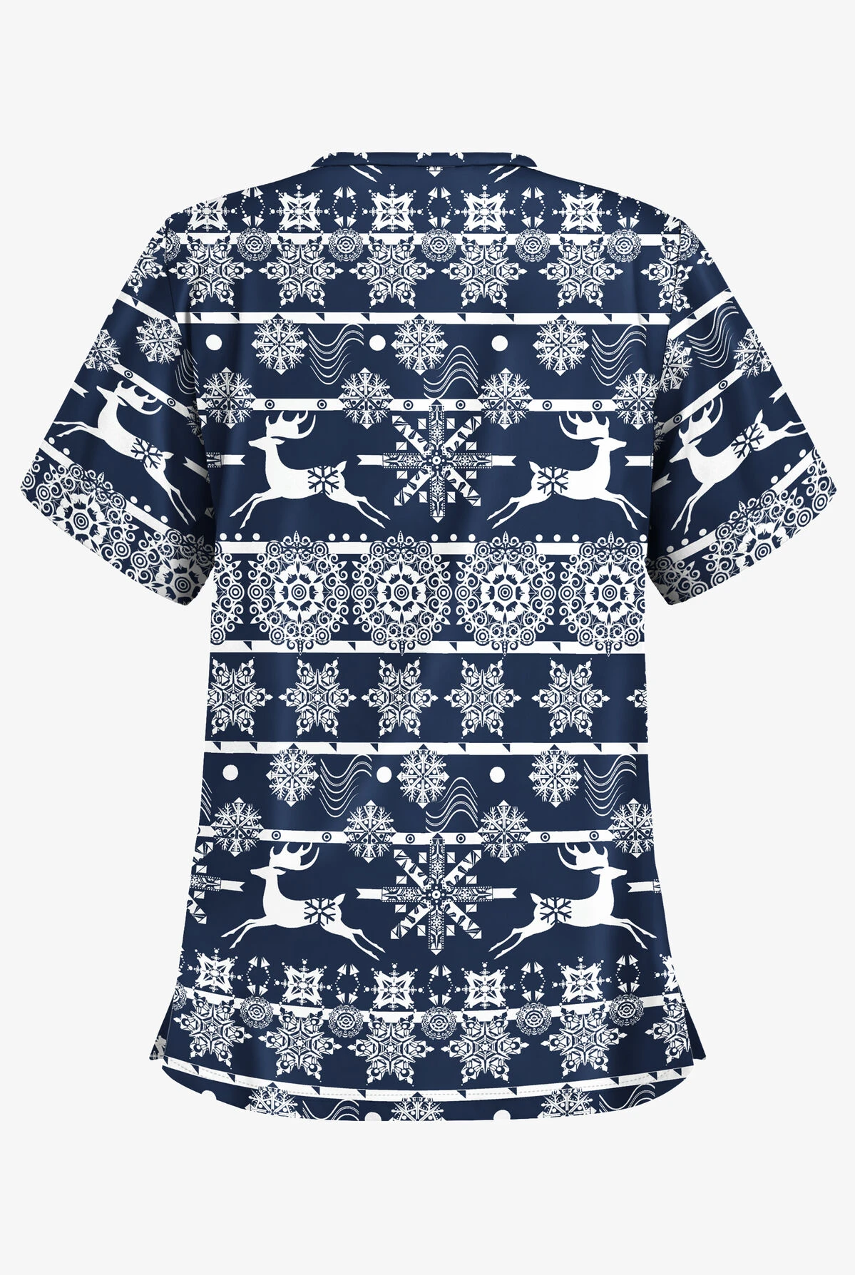 Butter-Soft Nordic Winter Navy Women's 2-Pocket Relaxed Fit V-Neck Print Scrub Top 4 Butter-Soft Nordic Winter Navy Women's 2-Pocket Relaxed Fit V-Neck Print Scrub Top - Image 2