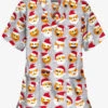 Butter-Soft X-Mas Emojis Silver Women's 2-Pocket Relaxed Fit V-Neck Print Scrub Top -Fashion Clothing H62XESL 1
