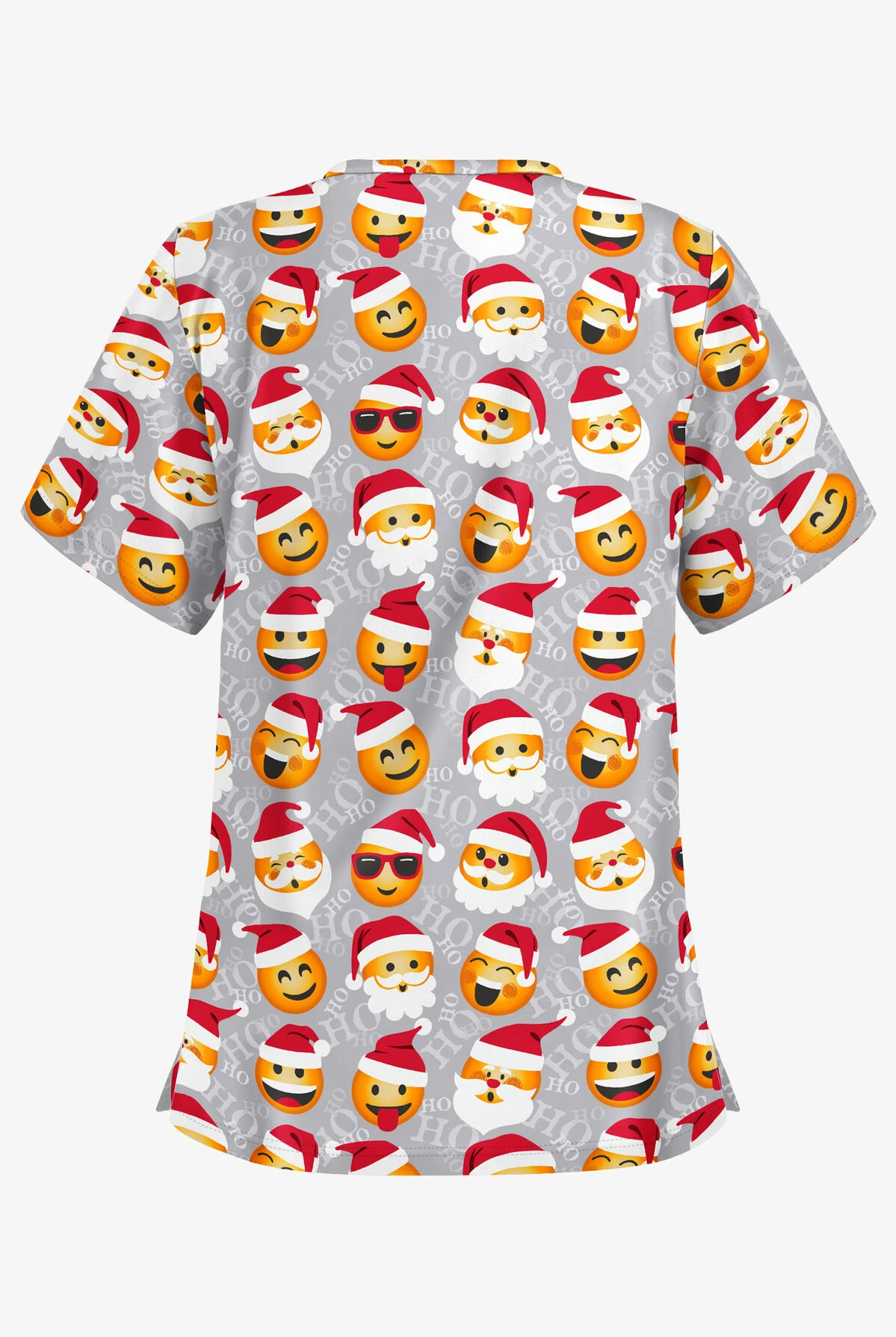 Butter-Soft X-Mas Emojis Silver Women's 2-Pocket Relaxed Fit V-Neck Print Scrub Top 4 Butter-Soft X-Mas Emojis Silver Women's 2-Pocket Relaxed Fit V-Neck Print Scrub Top - Image 2