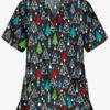 Butter-Soft X-Mas Park Women's 2-Pocket Relaxed Fit V-Neck Print Scrub Top -Fashion Clothing H62XPBL 1