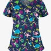 Butter-Soft Christmas Dinos Navy Women's 5-Pocket Rounded V-Neck Print Scrub Top