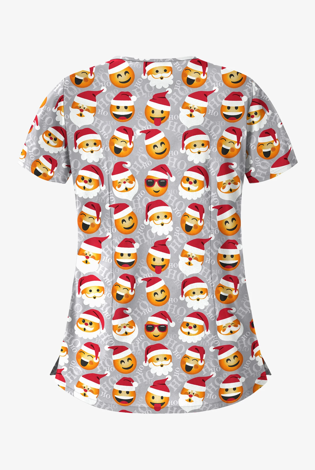 Butter-Soft X-Mas Emojis Silver Women's 5-Pocket Rounded V-Neck Print Scrub Top 4 Butter-Soft X-Mas Emojis Silver Women's 5-Pocket Rounded V-Neck Print Scrub Top - Image 2