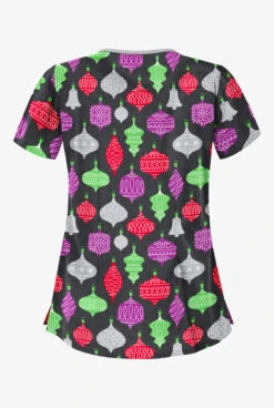 Butter-Soft Festive Ornaments Women's 4-Pocket Asymmetrical Neck Print Scrub Top 5 Butter-Soft Festive Ornaments Women's 4-Pocket Asymmetrical Neck Print Scrub Top -Fashion Clothing H658FOBL 2