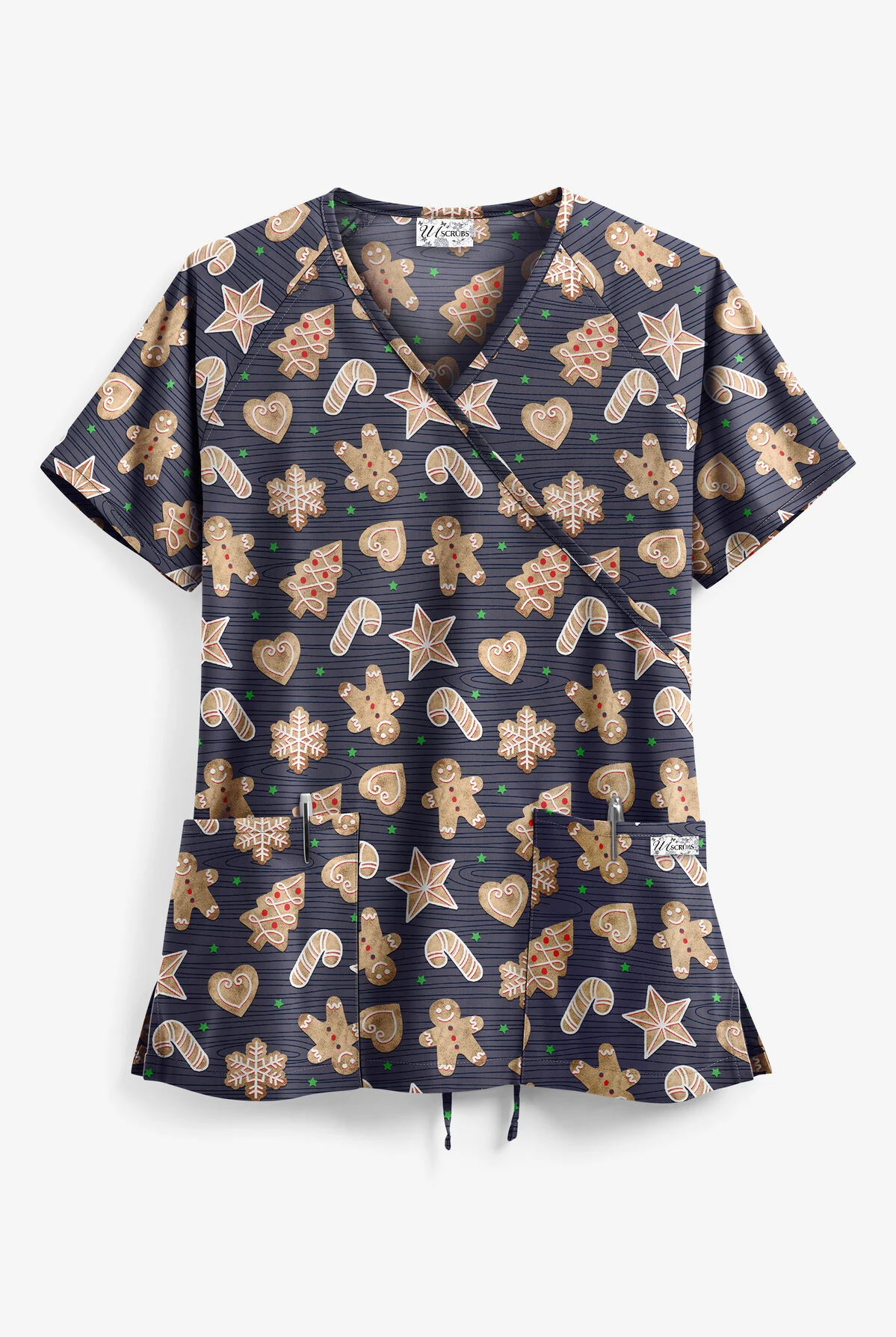 UA Gingerbread Cookies Granite Women's 2-Pocket Mock Wrap Print Scrub Top 3 UA Gingerbread Cookies Granite Women's 2-Pocket Mock Wrap Print Scrub Top