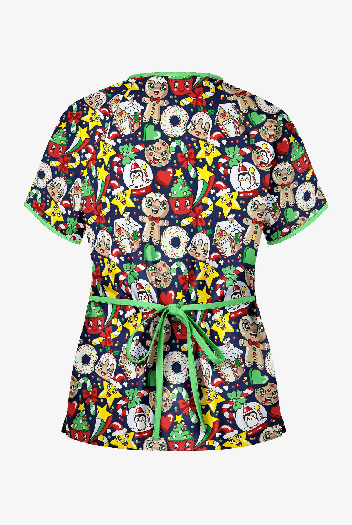 UA Best Buy Scrubs Christmas Cookies Navy Women's 2-Pocket Mock Wrap Print Top 4 UA Best Buy Scrubs Christmas Cookies Navy Women's 2-Pocket Mock Wrap Print Top - Image 2