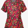 Butter-Soft Thanksgiving Morning Women's 2-Pocket Mock Wrap Print Scrub Top -Fashion Clothing H668THR 1