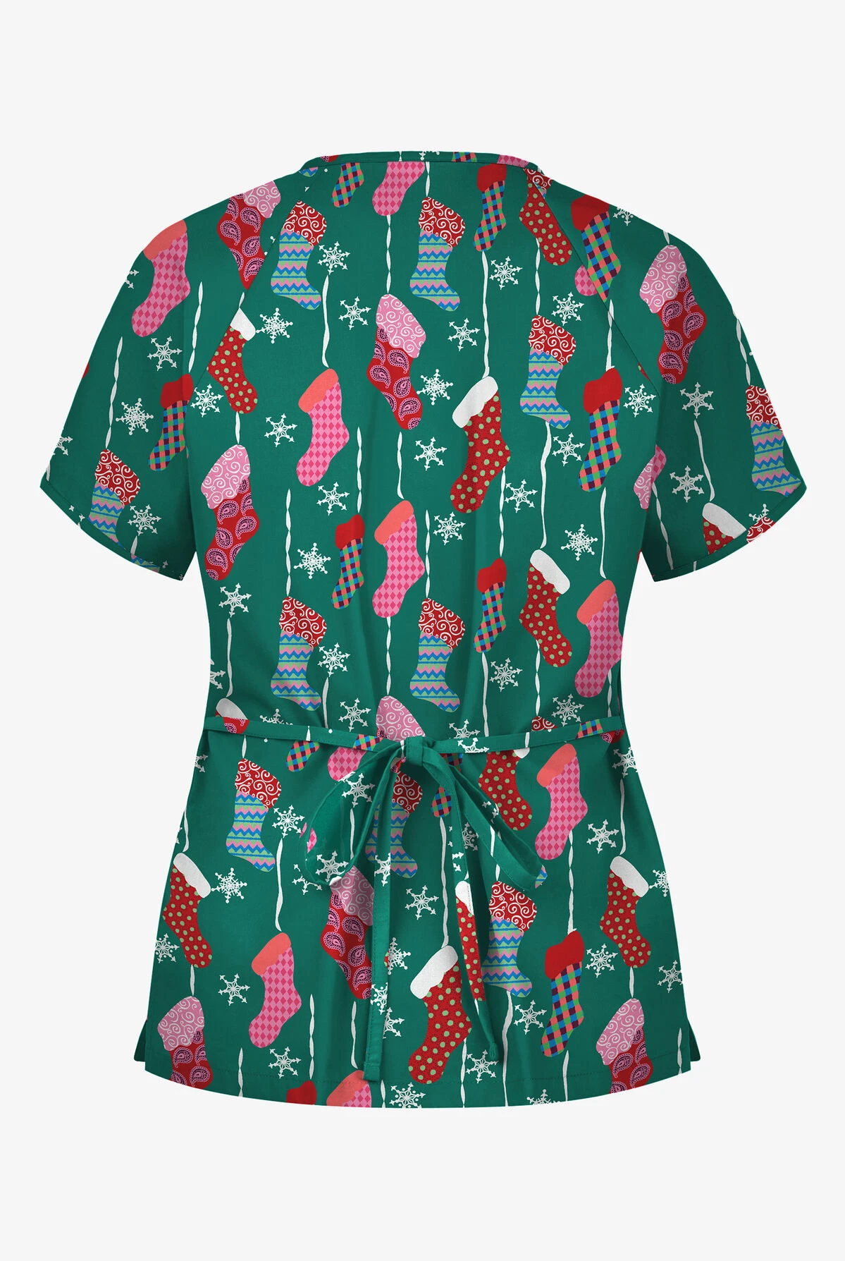 Butter-Soft Waiting For Santa Hunter Women's 2-Pocket Mock Wrap Print Scrub Top 4 Butter-Soft Waiting For Santa Hunter Women's 2-Pocket Mock Wrap Print Scrub Top - Image 2