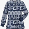 Butter-Soft Nordic Winter Navy Women's 2-Pocket Warm-Up Print Scrub Jacket -Fashion Clothing H82NWNV 1