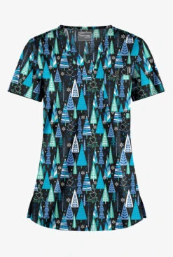 UA Butter-Soft STRETCH Wintertime Turquoise Women's 1-Pocket V-Neck Tuck-In Printed Scrub Top