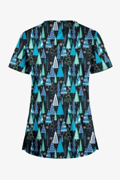 UA Butter-Soft STRETCH Wintertime Turquoise Women's 1-Pocket V-Neck Tuck-In Printed Scrub Top -Fashion Clothing HTS452WTTQ 100423 2