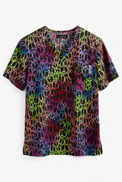 Koi Basics Pride, Peace And Happiness Unisex 1-Pocket STRETCH V-Neck Print Scrub Top