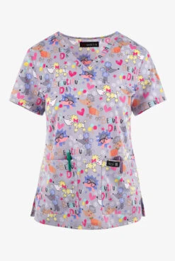 Koi Basics Beautiful Day Whimsical Women's 2-Pocket STRETCH V-Neck Print Scrub Top
