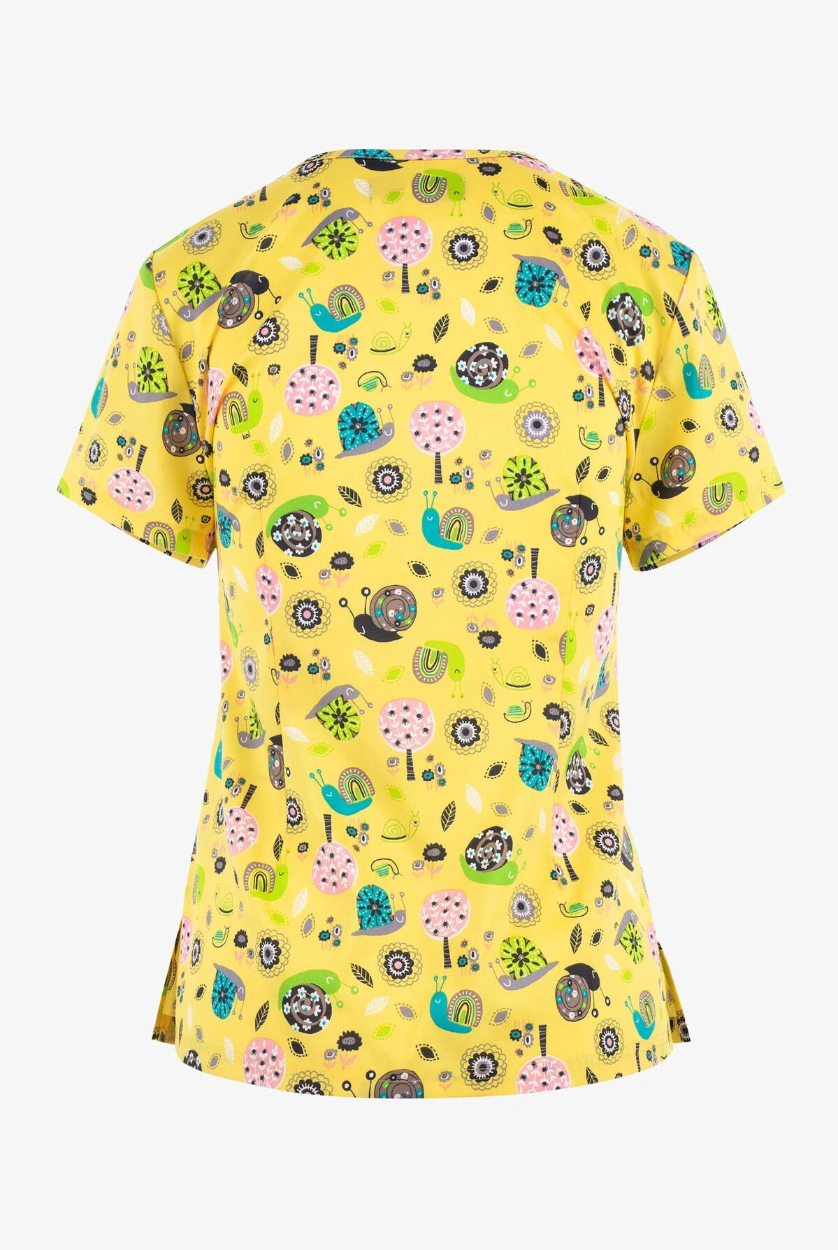 Koi Basics Sunny Snails Women's 2-Pocket STRETCH V-Neck Print Scrub Top 4 Koi Basics Sunny Snails Women's 2-Pocket STRETCH V-Neck Print Scrub Top - Image 2
