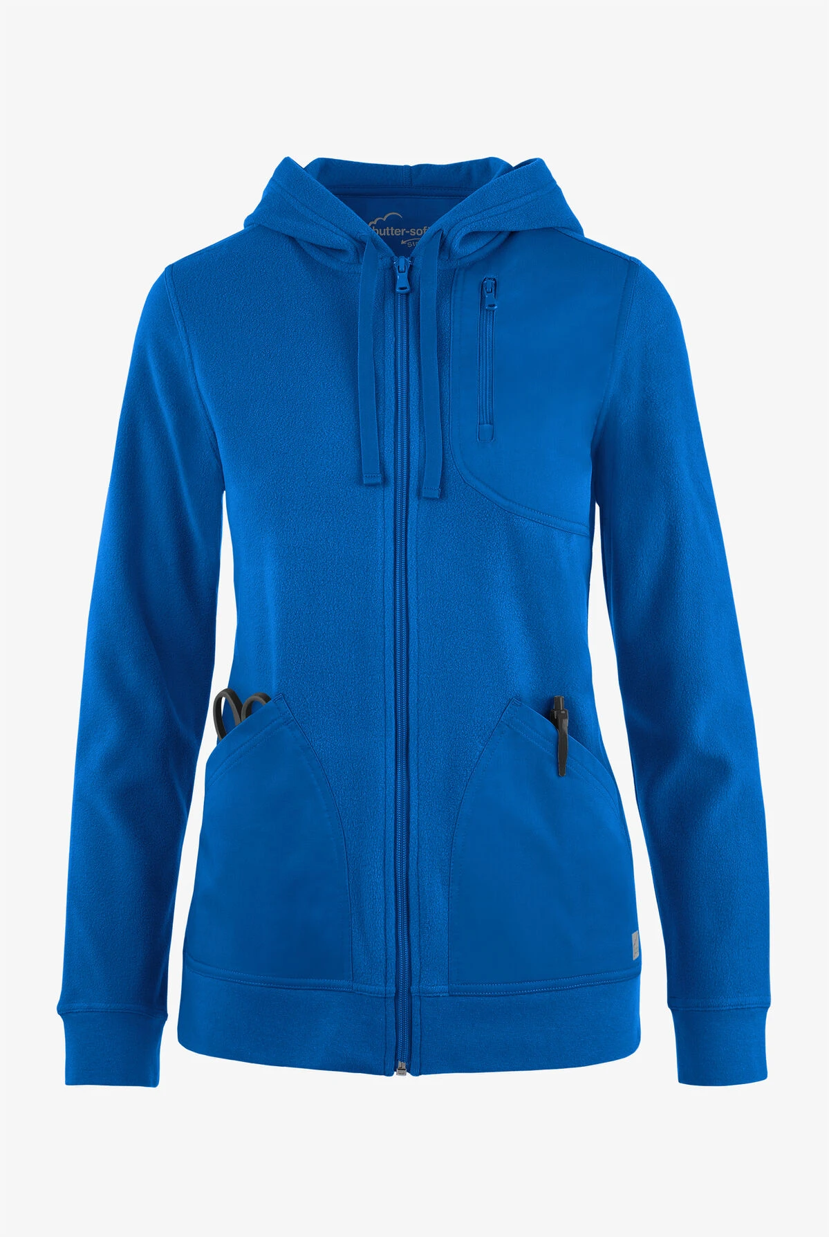 UA Butter-Soft STRETCH Women's 4-Pocket Fleece & Woven Zip Front Scrub Hoodie 3 UA Butter-Soft STRETCH Women's 4-Pocket Fleece & Woven Zip Front Scrub Hoodie