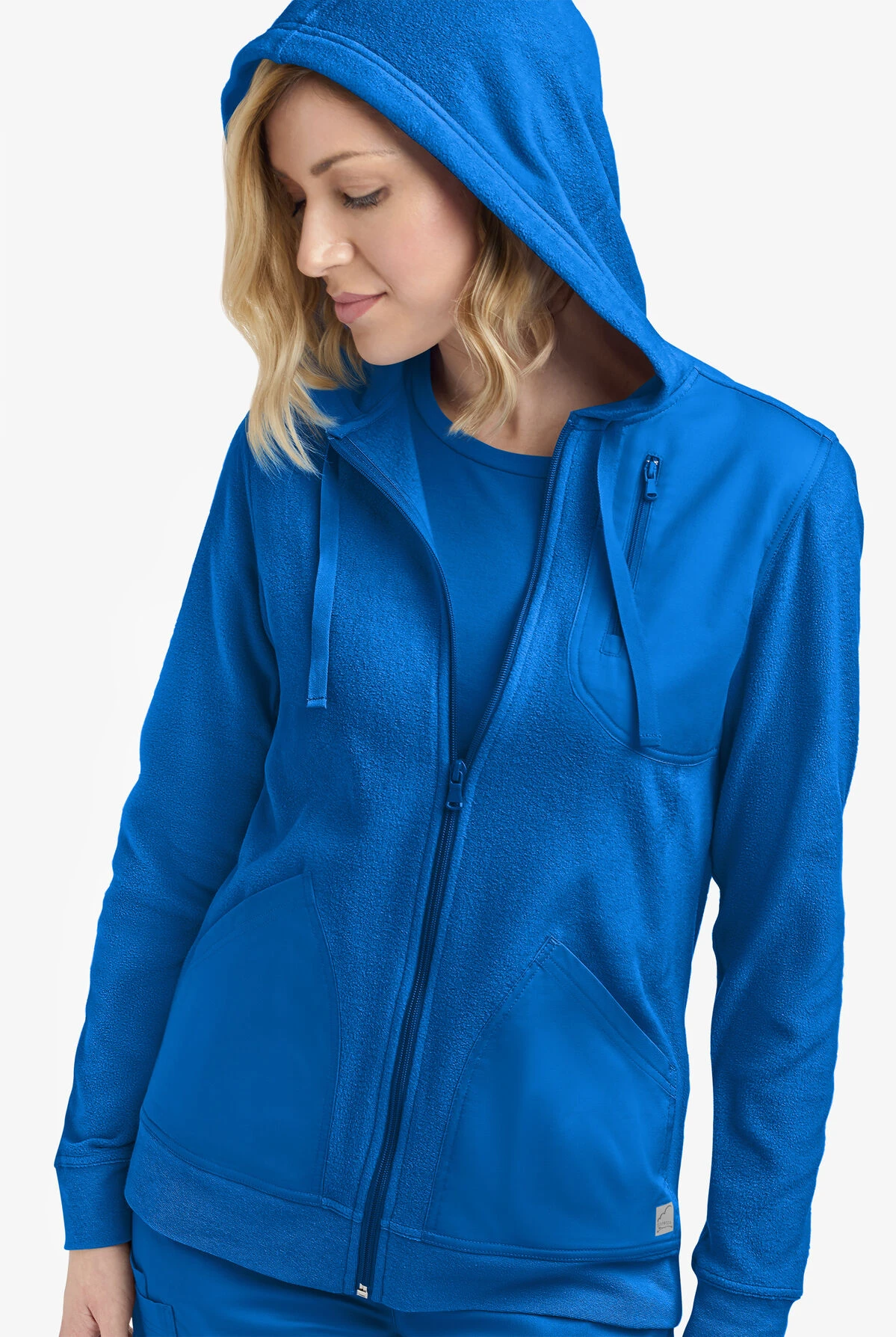 UA Butter-Soft STRETCH Women's 4-Pocket Fleece & Woven Zip Front Scrub Hoodie 5 UA Butter-Soft STRETCH Women's 4-Pocket Fleece & Woven Zip Front Scrub Hoodie - Image 3