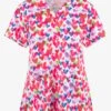 Maevn One Love Hearts Women's 3-Pocket STRETCH V-Neck Print Scrub Top -Fashion Clothing MA9810ILU 1