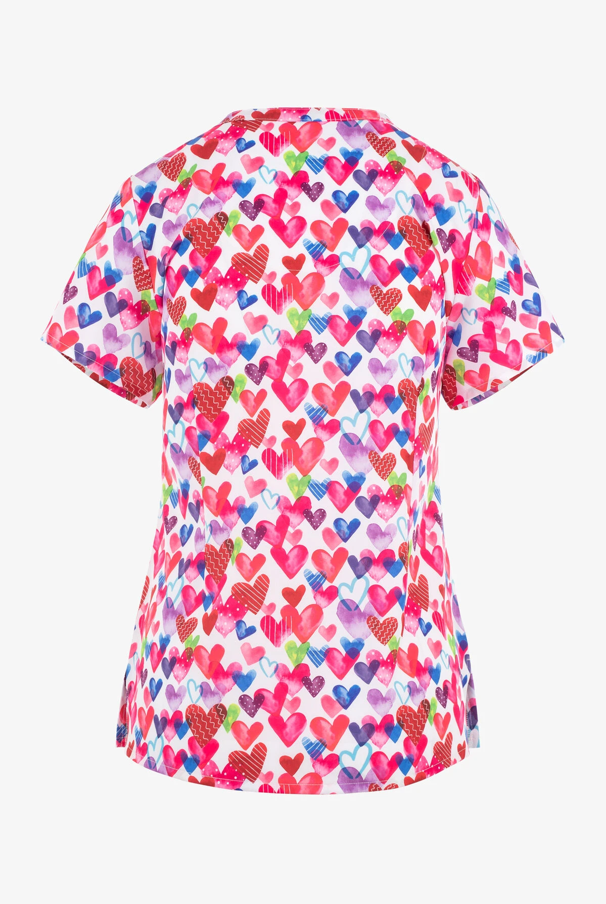 Maevn One Love Hearts Women's 3-Pocket STRETCH V-Neck Print Scrub Top 4 Maevn One Love Hearts Women's 3-Pocket STRETCH V-Neck Print Scrub Top - Image 2