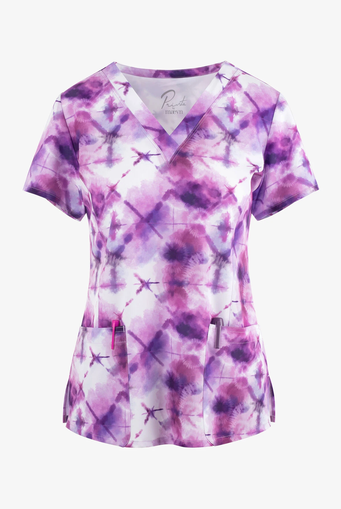 Maevn Mystic Tie Dye Women's 3-Pocket STRETCH V-Neck Print Scrub Top 3 Maevn Mystic Tie Dye Women's 3-Pocket STRETCH V-Neck Print Scrub Top