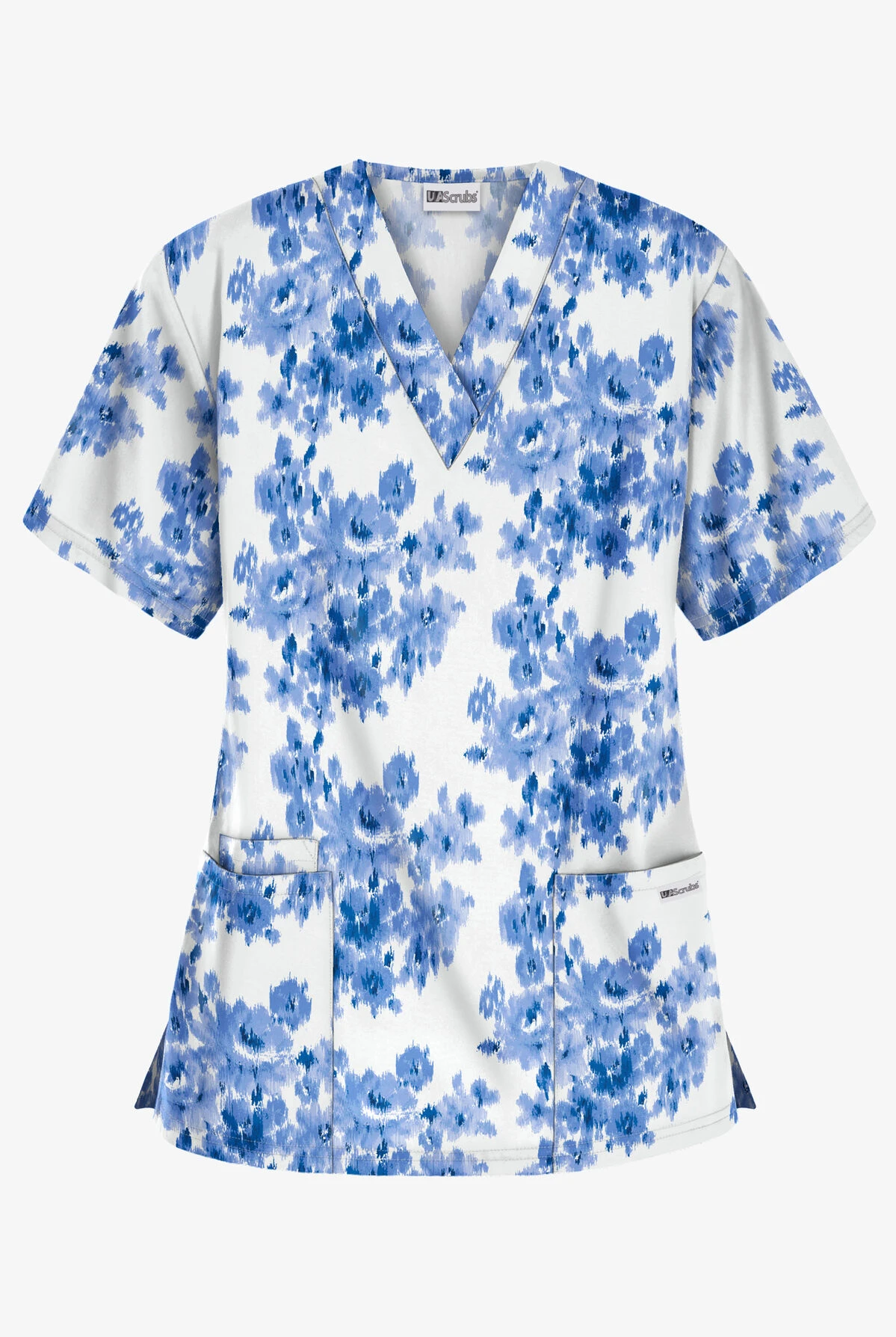 UA Best Buy Brocade Floral White Printed Women's 3-Pocket V-Neck Scrub Top 3 UA Best Buy Brocade Floral White Printed Women's 3-Pocket V-Neck Scrub Top