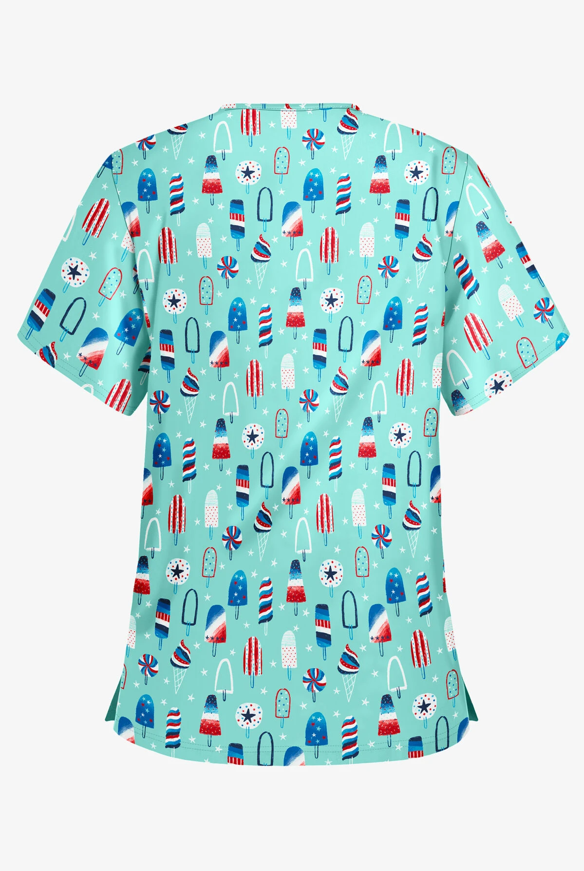 Best Buy Ice Cream Celebration Blue Women's 3-Pocket V-Neck Print Scrub Top 4 Best Buy Ice Cream Celebration Blue Women's 3-Pocket V-Neck Print Scrub Top - Image 2