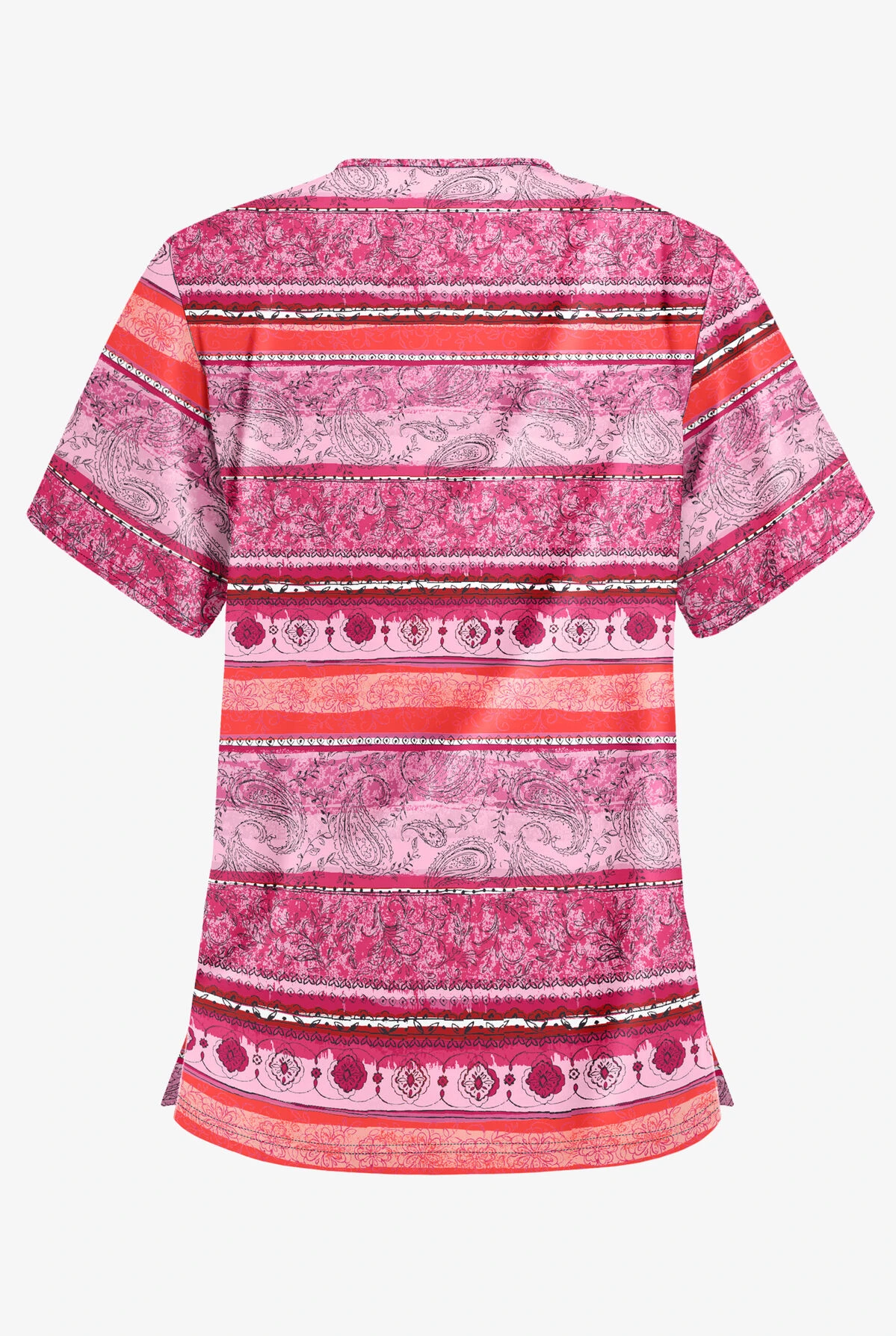 Butter-Soft Delhi Stripe Red Women's 3-Pocket V-Neck Print Scrub Top 4 Butter-Soft Delhi Stripe Red Women's 3-Pocket V-Neck Print Scrub Top - Image 2