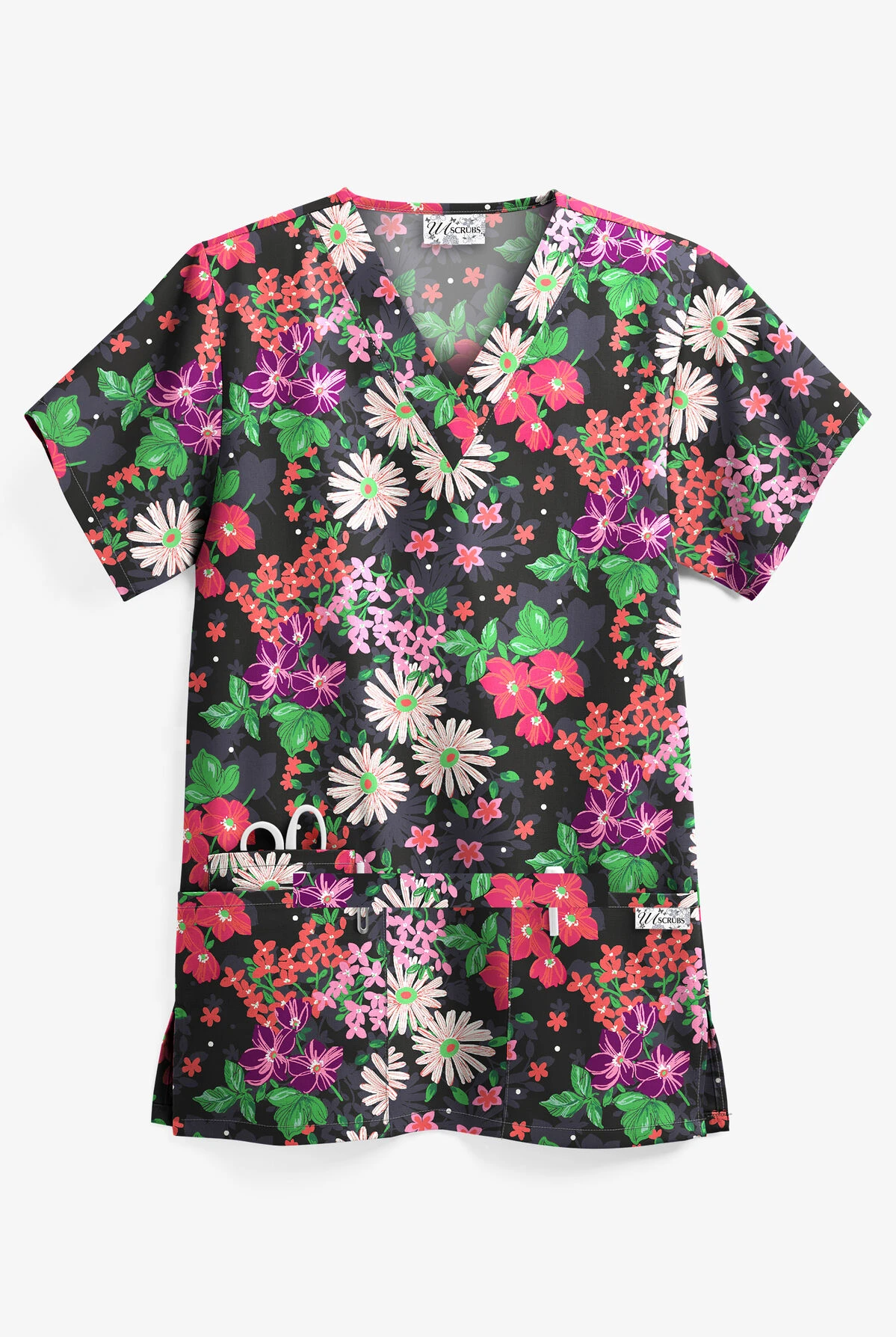 UA Garden Paradise Black Printed Women's 3-Pocket V-Neck Scrub Top 3 UA Garden Paradise Black Printed Women's 3-Pocket V-Neck Scrub Top
