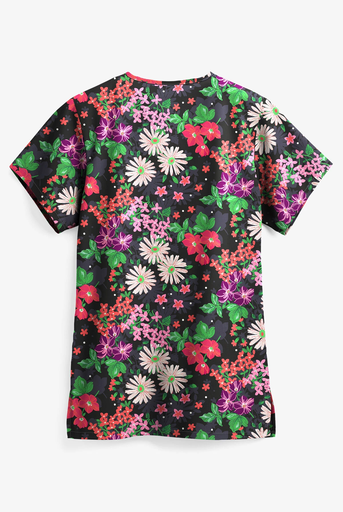 UA Garden Paradise Black Printed Women's 3-Pocket V-Neck Scrub Top 4 UA Garden Paradise Black Printed Women's 3-Pocket V-Neck Scrub Top - Image 2