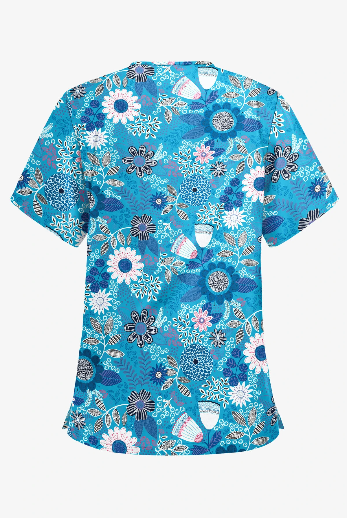 Butter-Soft Kiev Floral Turquoise Women's 3-Pocket V-Neck Printed Scrub Top 4 Butter-Soft Kiev Floral Turquoise Women's 3-Pocket V-Neck Printed Scrub Top - Image 2