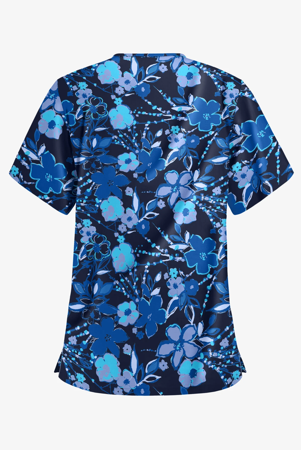 Butter-Soft London Floral Navy Women's 3-Pocket V-Neck Print Scrub Top 4 Butter-Soft London Floral Navy Women's 3-Pocket V-Neck Print Scrub Top - Image 2