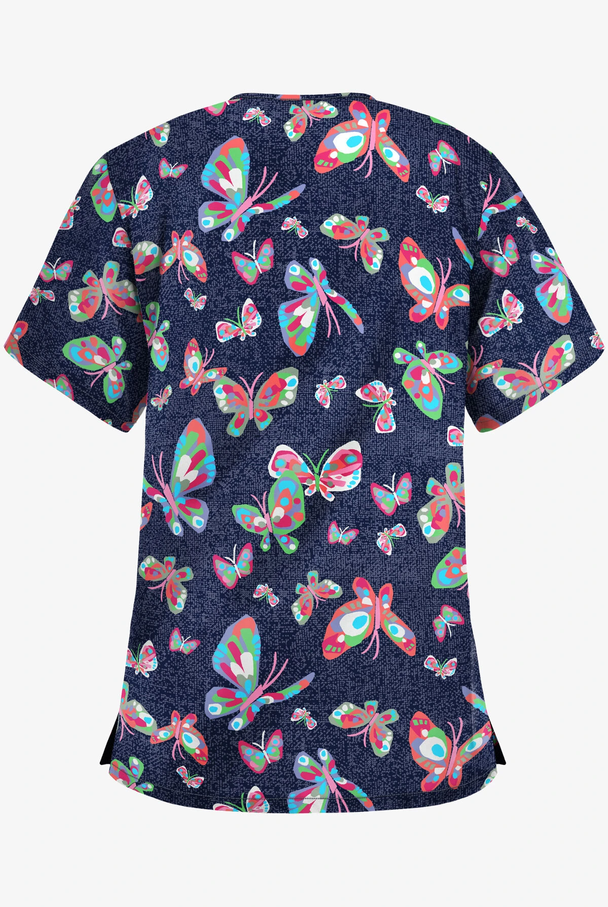 UA Best Buy Butterfly Dance Navy Women's 3-Pocket V-Neck Print Scrub Top 4 UA Best Buy Butterfly Dance Navy Women's 3-Pocket V-Neck Print Scrub Top - Image 2