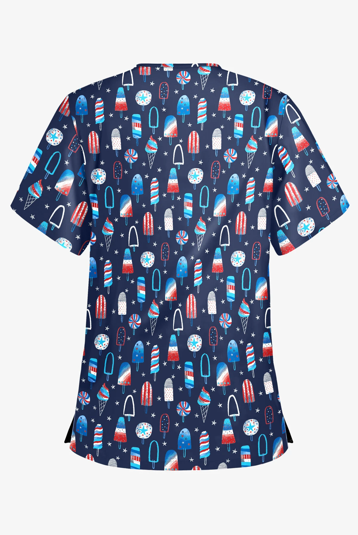 Best Buy Ice Cream Celebration Navy Women's 3-Pocket V-Neck Print Scrub Top 4 Best Buy Ice Cream Celebration Navy Women's 3-Pocket V-Neck Print Scrub Top - Image 2