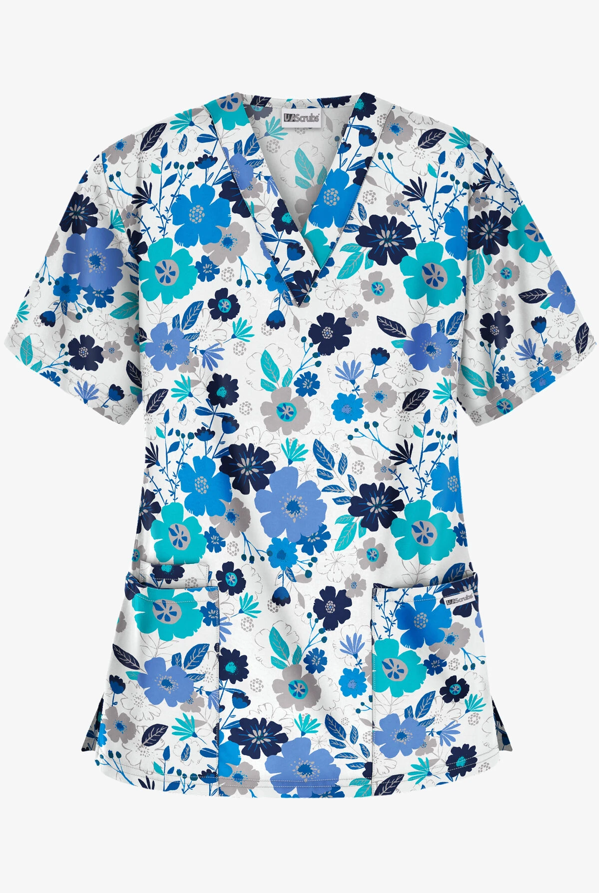 UA Best Buy Palace Floral White Printed Women's 3-Pocket V-Neck Scrub Top 3 UA Best Buy Palace Floral White Printed Women's 3-Pocket V-Neck Scrub Top