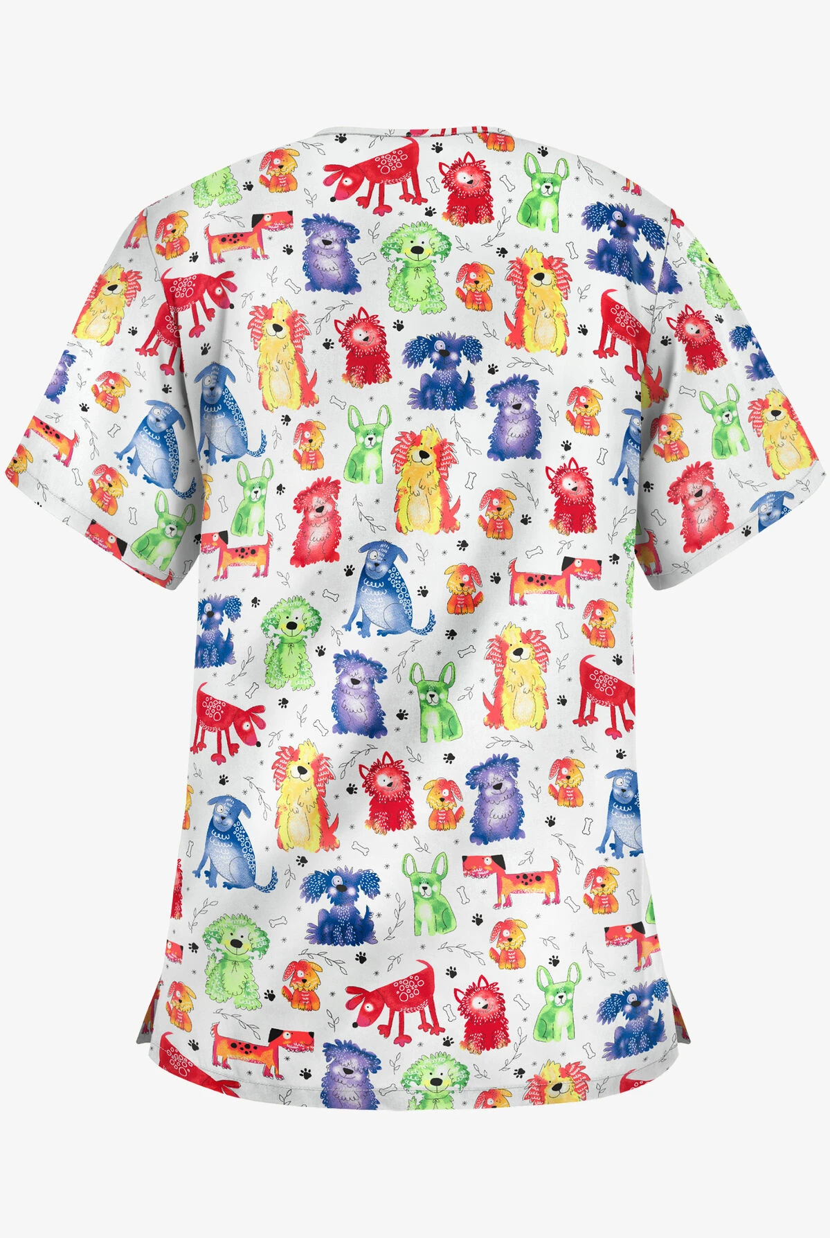 UA Best Buy Playful Doggies White Printed Women's 3-Pocket V-Neck Scrub Top 4 UA Best Buy Playful Doggies White Printed Women's 3-Pocket V-Neck Scrub Top - Image 2